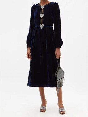Saloni Camille Velvet Heart Dress Navy Size 12